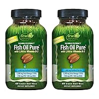 Irwin Naturals Double-Potency Fish Oil Pure - 60 Liquid Soft-Gels, Pack of 2 - 2,000 mg Purified Fish Oil with Vitamin D3 - 60 Total Servings