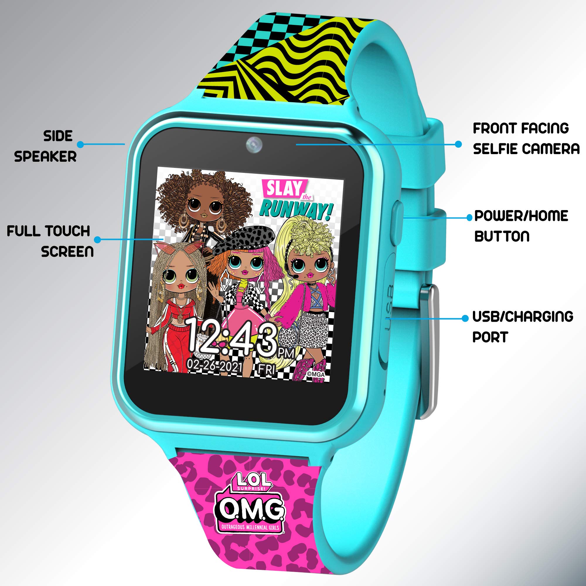 Accutime Kids LOL Surprise Turquoise Educational Learning Touchscreen Smart Watch Toy for Girls, Boys, Toddlers - Selfie Cam, Learning Games, Alarm, Calculator, Pedometer & More (Model: LOL4320OMGAZ)