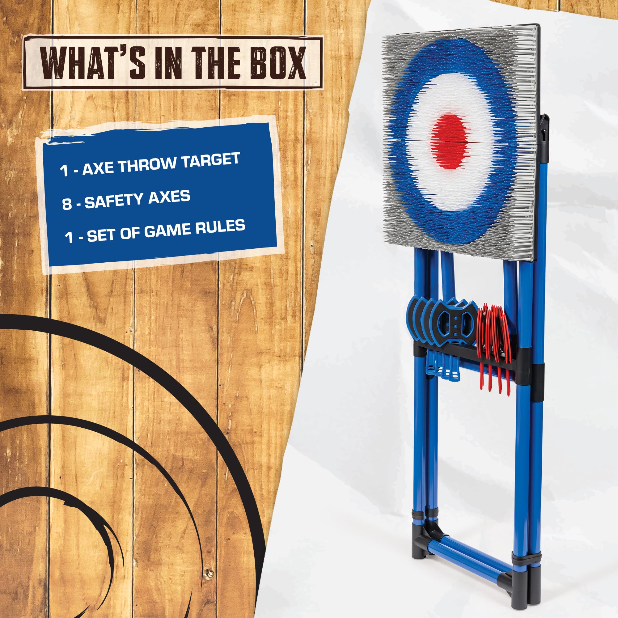 EastPoint Sports Backyard Axe Throw Target Game – Steel Frame Outdoor Game with 8 Throwing Axes, Portable for Backyard or Park