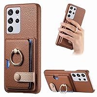 Smartphone Flip Cases Wallet Case Compatible with Samsung Galaxy S21 Ultra Case with Card Holder, Swivel Bracket Ring,Drop Protection Case Slim Phone Cover Back Case Compatible with Samsung Galaxy S21