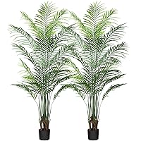 Artificial Areca Palm Plant 6 Ft Fake Palm Tree with 13 Leaves Faux Yellow Palm in Pot for Indoor Outdoor House Home Office Modern Decoration Perfect Housewarming Gift，2Pcs