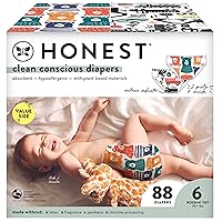 The Honest Company Clean Conscious Diapers | Plant-Based, Sustainable | Beary Cool + Big Trucks | Super Club Box, Size 6 (35+ lbs), 88 Count