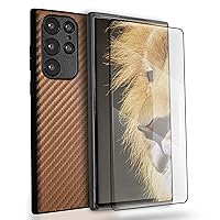 S22 Ultra Case - Samsung Galaxy Shock Proof - Heavy-Duty Protection with Tempered Glass Screen Protector - Tough Light Sleek and Long Lasting (Brown)