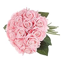 Pure Garden Rose Artificial Flowers - 18Pc Real Touch 11.5-Inch Fake Flower Set with Stems for Home Decor, Wedding, or Bridal/Baby Showers (Pink)