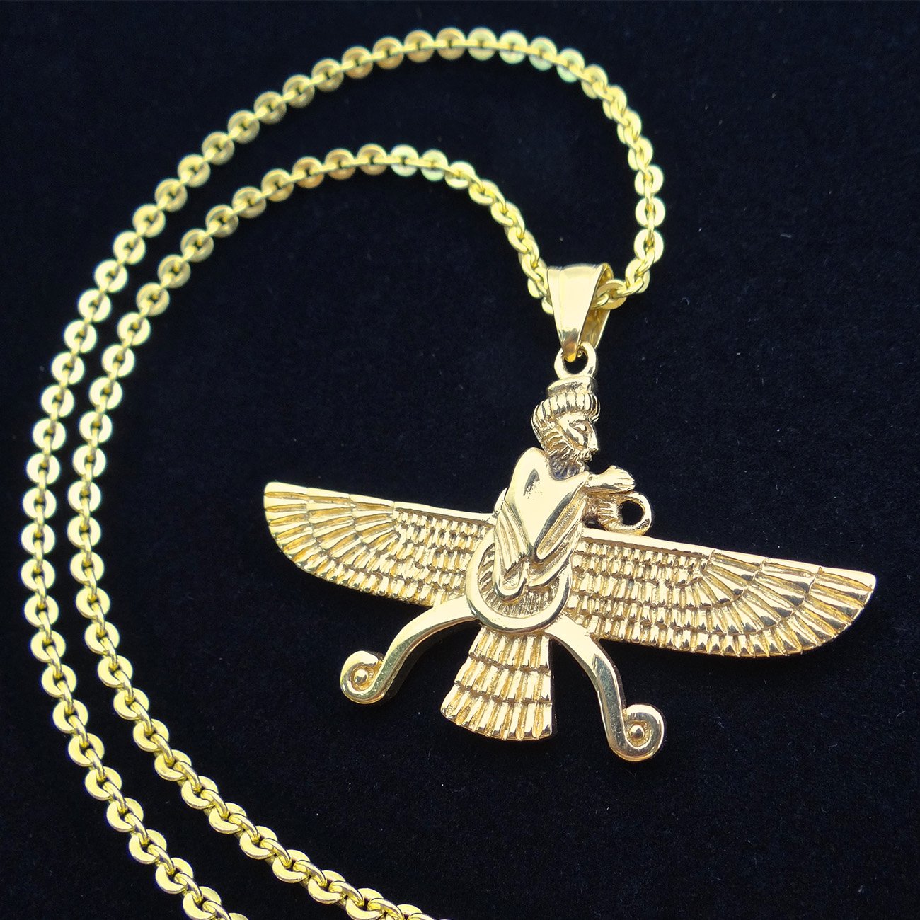 Asoodehdelan Large Double Sided Gold Pt Farvahar Necklace Iranian Gift Persian Iran Faravahar