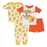 Boys' 4-Piece Snug-fit Cotton Pajama Set, Soft & Cute for Kids