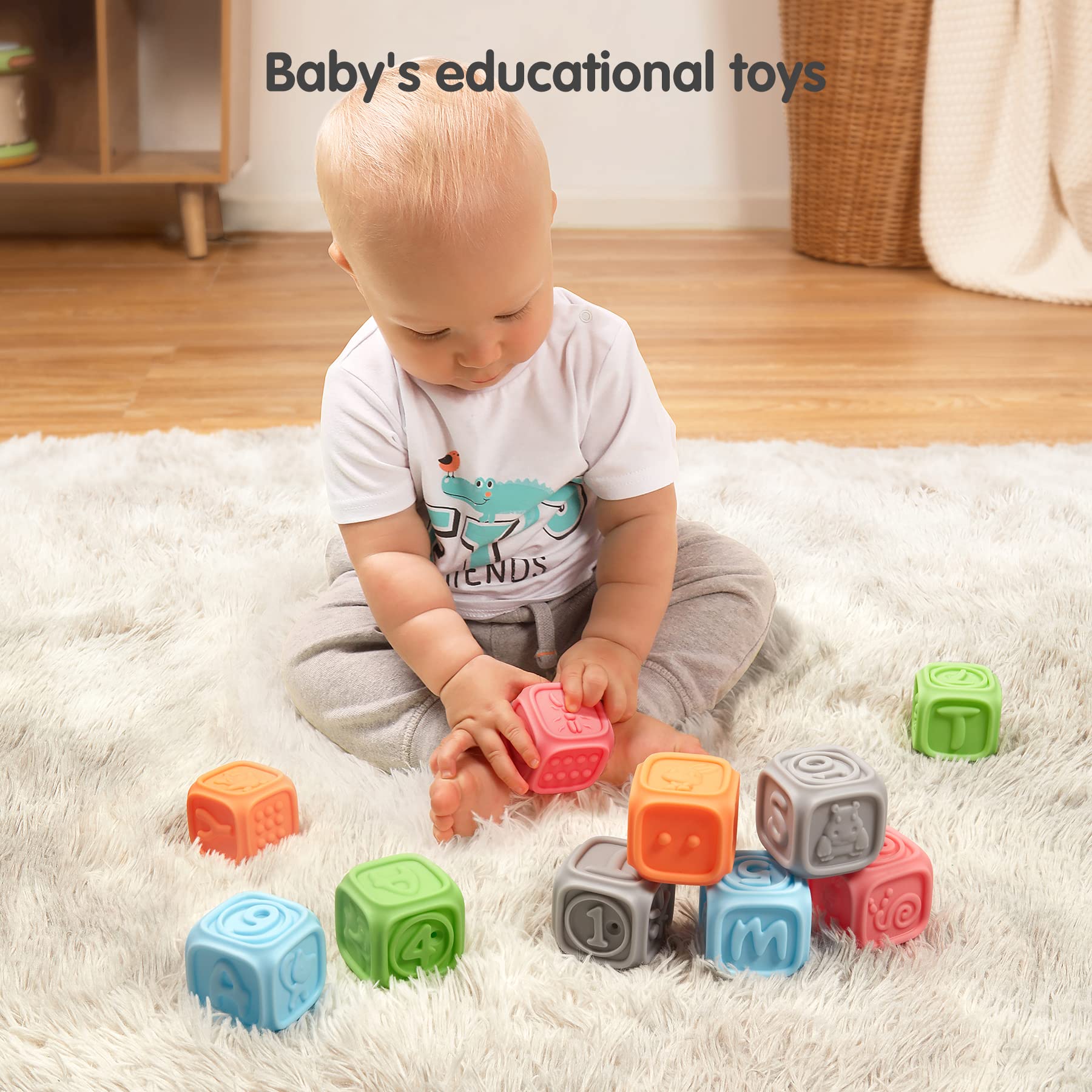 TUMAMA Baby Blocks,Soft Baby Building Blocks for Toddlers,Chewing Toys Educational Baby Bath Toys Play with Numbers, Shapes, Animals,Letters for 0-3 Years