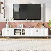 TV Stand for TVs up to 80'' Modern Entertainment Center with Storage Wood Media Console Table for Living Room Bedroom,White