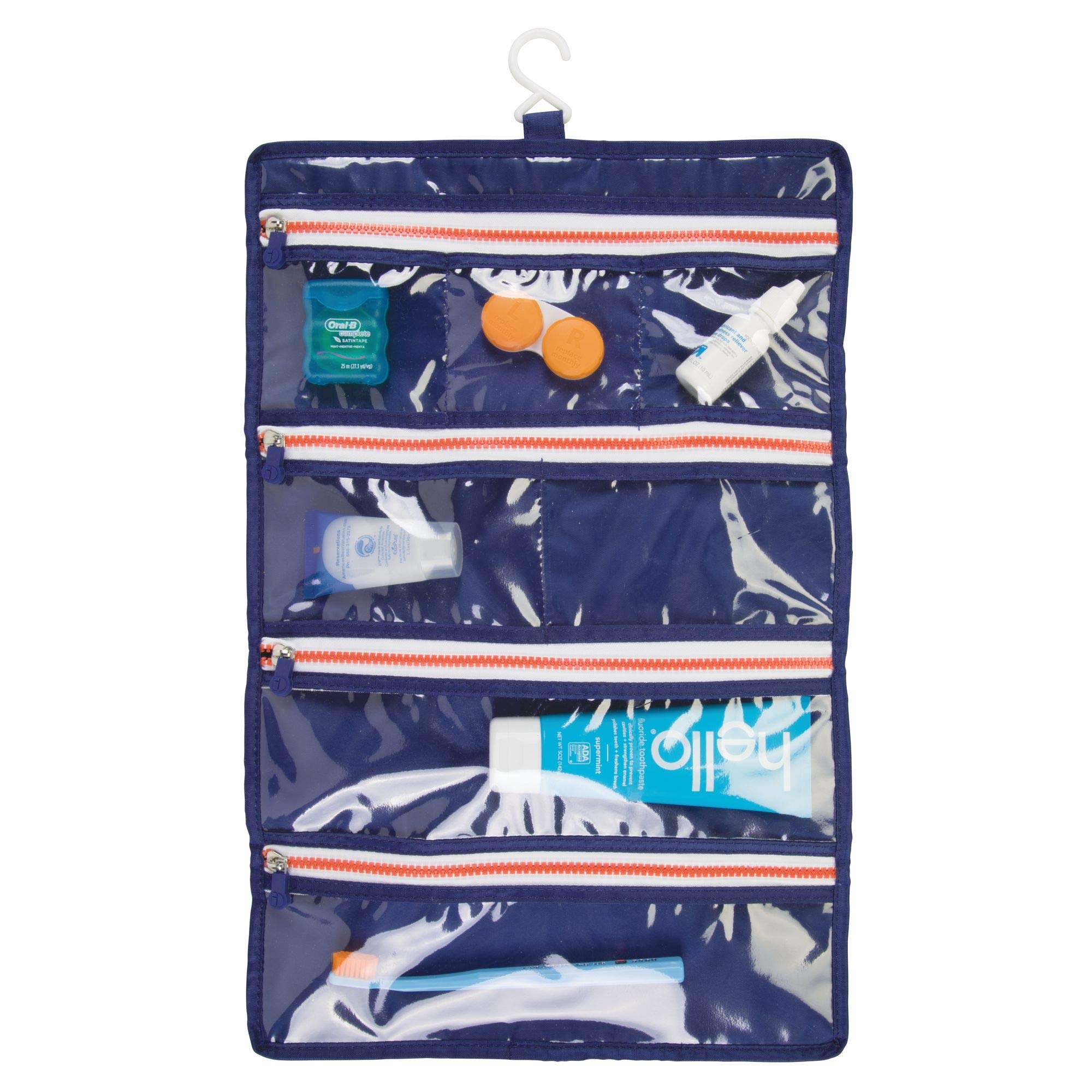 iDesign Roll-Up Jewelry Case Travel Bag, Navy/Orange
