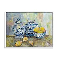 Stupell Industries Lemons and Pottery Yellow Blue Classical Painting, Design by Jeanette Vertentes, 14 x 11, White Framed