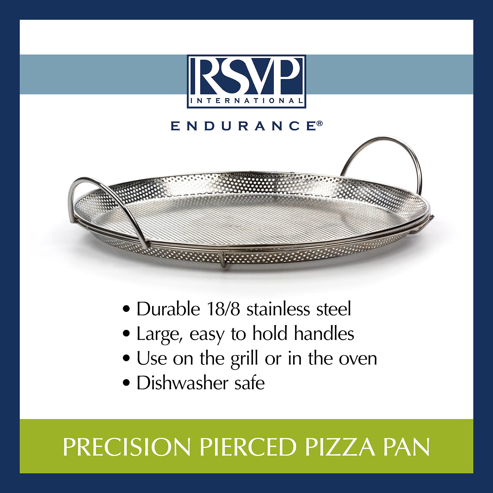 RSVP International Endurance® Stainless Steel Precision Pierced Pizza Pan, 11.5