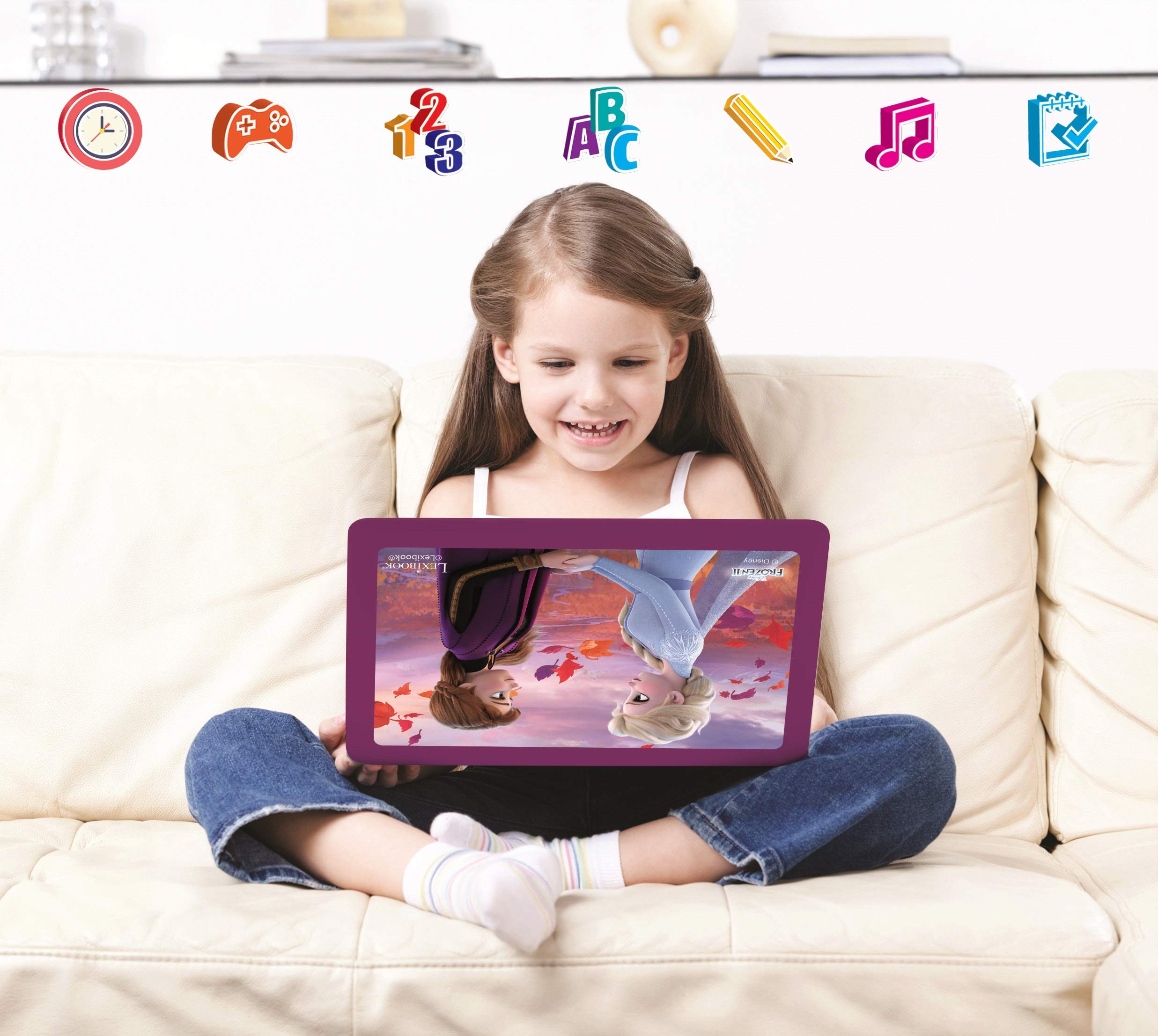 LEXiBOOK Disney Frozen 2 - Educational and Bilingual Laptop Spanish/English - Girls Toy with 124 Activities to Learn, Play Games and Music with Elsa & Anna - Blue/Purple, JC598FZi2