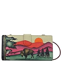 Anna by Anuschka Women's Hand-Painted Genuine Leather Bi-Fold Wallet With Strap