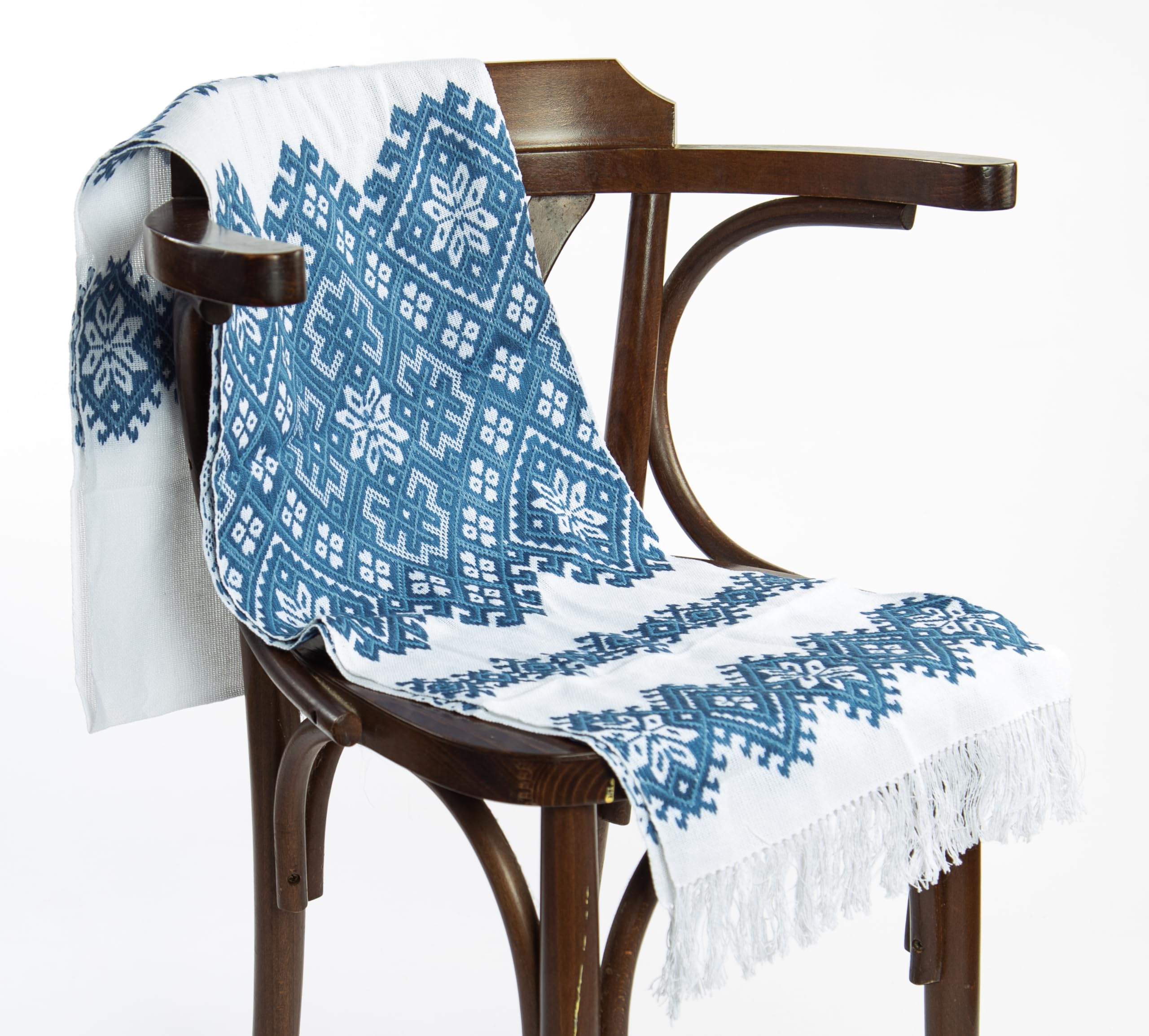Rushnichok Ukrainian RUSHNYK Hand Embroidered Towel White Blue Gray Wedding Decor 190 x 33 cm