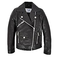 DR455 Girls Real Leather Cross Zip Biker Style Jacket Black
