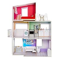 Rainbow High Townhouse 3-Story Wood Dollhouse Playset with 5 Colorful Rooms & Rooftop Patio. Fully Furnished Fashion Home, Working Elevator and Play Accessories, Toy Gift for Kids Ages 4-12+