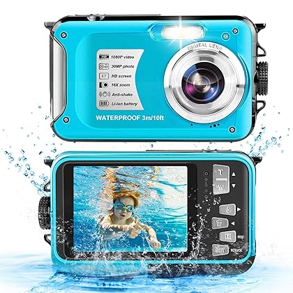 Yifecial Waterproof Camera 10FT Underwater Camera 30MP 1080P FHD Video Resolution 16X Zoom Waterproof Digital Camera for Snorkeling,Vacation(Green)