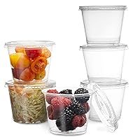 Clear Disposable Plastic Portion Cups With Lids (100 Sets - 5.5 Oz) - Disposable Condiment Cups, Thanksgiving Sauce/Dip/Dressing Cups, Souffle Cups & Jello Shot Cups With Lids