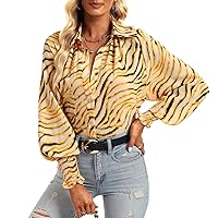 Womens Button Down Shirt Lantern Long Sleeves Shirt Oversized Casual Blouses Tops Abstract Printted