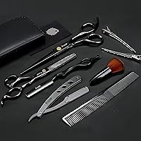 Hair Cutting Scissors Thinning Shears Kit for Haircutting, Fcysy Professional Barber Scissors Hair Scissors Set, Black Haircut Scissor Blending Shears Straight Edge Razor Barber Supplies for Men Women