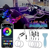 Smart Car LED Interior Lights with USB Port, LED Strip Fiber Optic Lights, Wireless App Control, Sync to Music, Car Accessories Gifts for Women Men, 6 in 1