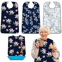 3 Pack Adult Bibs with Crumb Catcher, Washable and Adjustable Adult Bibs for Women Elderly Seniors Spring Pattern