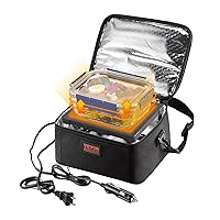 VEVOR 3-in-1 Portable Oven, 12V/24V/110-120V Portable Food Warmer, 80W (Max 100W) Portable Mini Personal Microwave, 2QT Electric Heated Lunch Box for Car, Truck, Travel, Office, Home (Black)