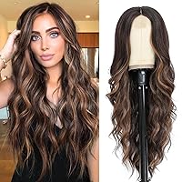 NAYOO 26 Inch Long Curly Middle Part Synthetic Heat Resistant Fiber Wig for Women - Daily Use Party Wig in Dark Brown