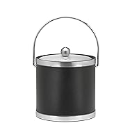 Kraftware Sophisticates Brushed Chrome Ice Bucket with Bale Handle and Metal Cover, Black - 3 Quart