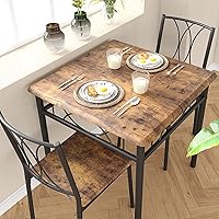 Kitchen Table Set for 2, Dining Table and Chairs for 2, Dining Room Table Set with 2 Wood and Metal Chairs, Square Kitchen Table Set for Small Space, Apartment, Rustic Brown