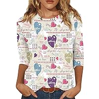Girls Valentines Shirts, 3/4 Sleeve Shirts for Women Cute Valentine's Day Print Graphic Tees Blouses Casual Plus Size