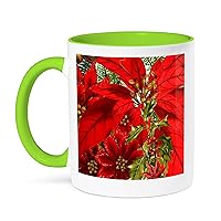 3dRose Christmas Poinsettia print with holly and pine also known as the Star... - Mugs (mug_79443_12)