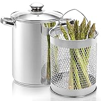 AVLA Asparagus Pot, 4 Quart Stainless Steel Steamer Cooker, Vegetable Asparagus Cooker with Removable Basket and Lid for Pasta, Spaghetti, Boiled Eggs, Shrimp, Oil Deep Fry Pan for French Fries