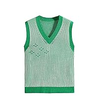 OYOANGLE Men's Striped Sleeveless V Neck Knit Pullover Sweater Vest Casual Tank Tops