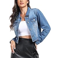 MISS MOLY Women's Cropped Denim Jackets Long Sleeve Classic Trendy Casual Jean Jackets