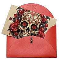 Greeting Cards with Envelopes Blank Greeting Card Red Rose Sugar Skull Thank You Card Note Cards for Party Folding Blank Card for Birthday Blank Greeting Note Cards Invitations Card 8