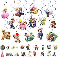Mario Birthday Party Supplies, Birthday Party Decorations Include 14 Hanging Swirls and 50 Sticker, Mario Party Banner Decor for Boys and Girls
