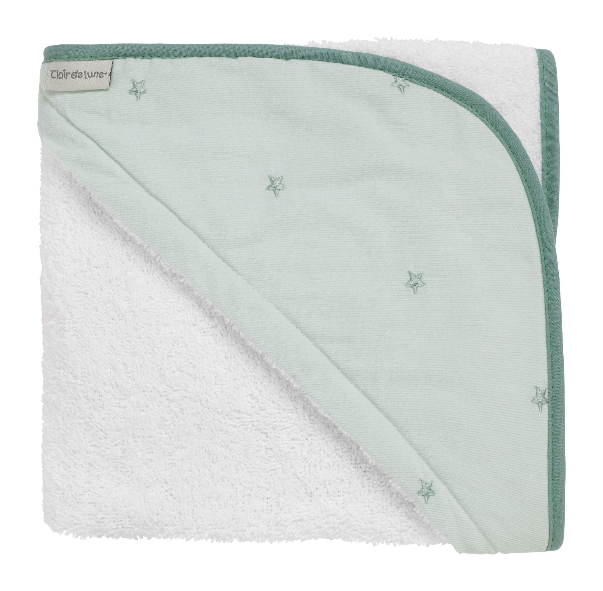 Clair de Lune Lullaby Stars Cotton Hooded Baby Towel, Mint Green
