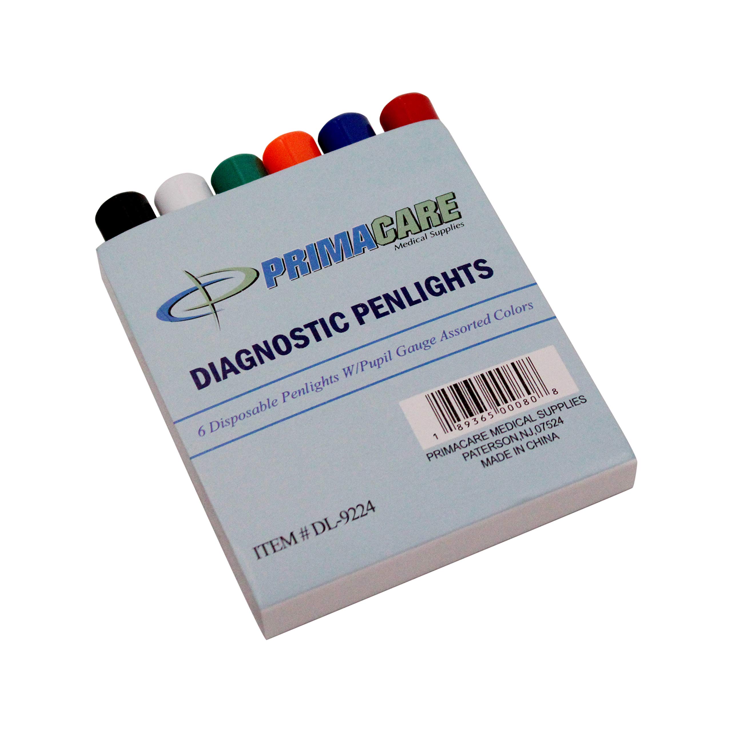 Primacare DL-9224 Pack of 6 Disposable Diagnostic Penlight with Imprinted Pupil Gauge, Lightweight and Moulded Plastic Body Medical Pen Light for Nurse, Student, Doctors EMT, Multicolor