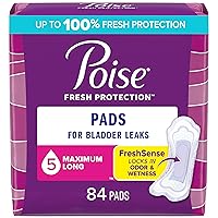 Incontinence Pads & Postpartum Incontinence Pads, 5 Drop Maximum Absorbency, Long Length, 84 Count, Packaging May Vary