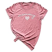 Mommy Tshirt Womens Mama Heart Love Graphic Shirts Mom Letter Printed T-Shirt Funny Short Sleeve Tops Blouse (M, Heather Mauve)