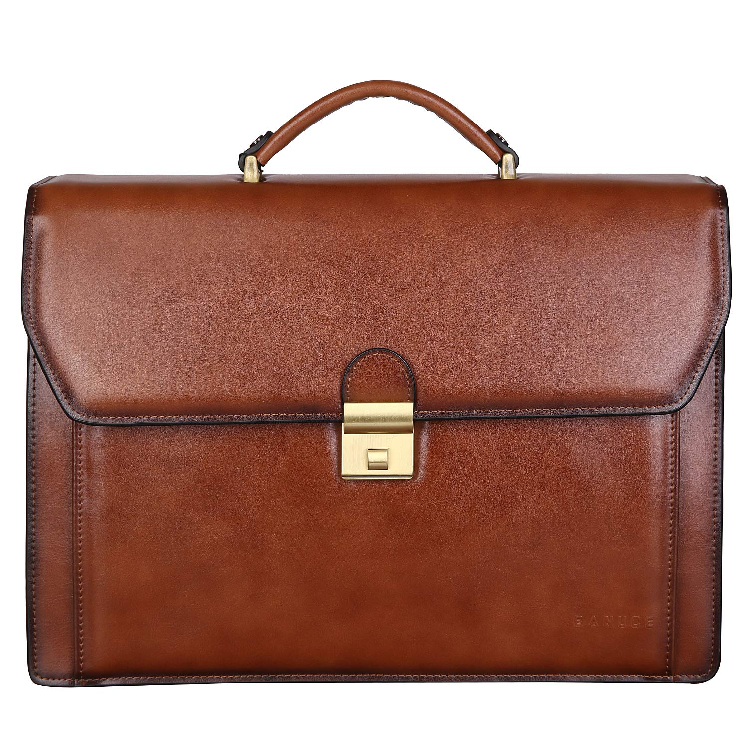 Buy Banuce Vintage Leather Briefcase for Men with Lock Attache Case 14 ...