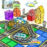 Magnetic Tiles Road City Set Magnetic Building Blocks with 4 Vehicles Cars Toys Boys Toys Ages 3 4 5 6 7 8 STEM Educational Preschool Constructions Toddler Toys & Gifts for 3+ Year Old Boys Girls