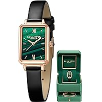 Lola Rose Dainty Women's Wrist Watch: Green Malachite Dial, Wrapped by Stylish Gift Box, Elegant Present for Ladies and Loved Ones