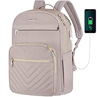 VANKEAN 15.6 Inch Laptop Backpack for Women Work Bag Fashion with USB Port, Waterproof Stylish Travel Bags Casual Daypacks for College, Business, Light Dusty Pink