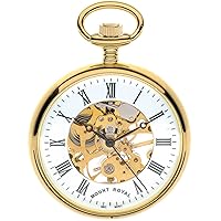 Skeleton Open Face Pocket Watch Gold Plated with and Roman Numerals - 17 Jewel
