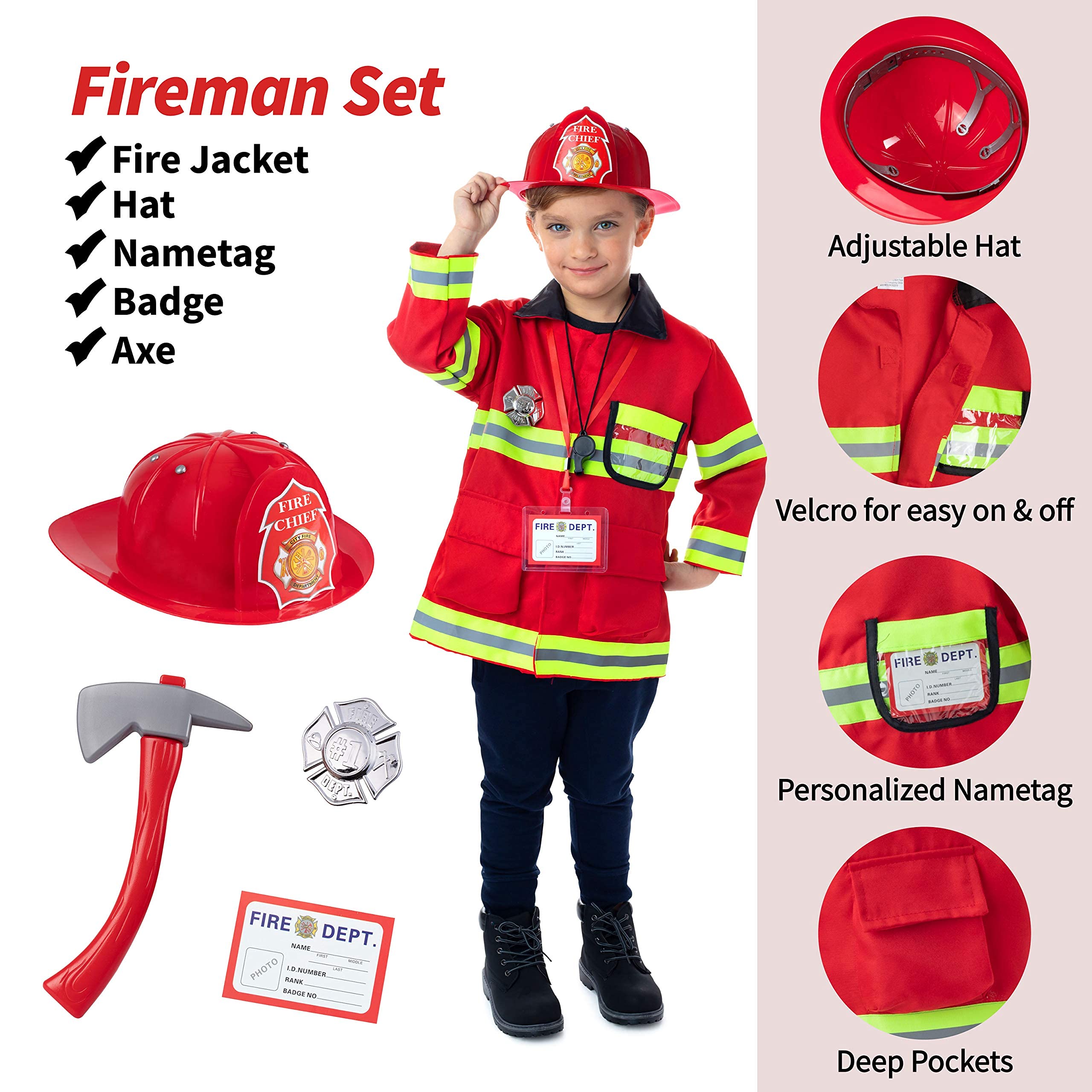 Born Toys Premium Fireman, Police & Doctor Set, Premium Outdoor Explorer Kit and Kids Gardening Tool Set for Boys & Girls, Dress up & Pretend Play