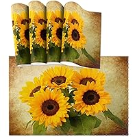 visesunny Retro Sunflower Placemat Set of 6 Table Mat Desktop Decoration Placemats Non Slip Stain Heat Resistant 12x18 in for Dining Home Kitchen Indoor