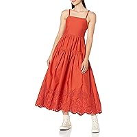 MOON RIVER Women's Tiered Shirred Back Tie Cut-Out Eyelet Midi Dress