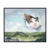Poster Master Vintage Popping Cat Poster - Meadow Landscape Print - Altered Art - Cat Art - Gift for Him, Her & Animal Lover - Funny Decor for Bedroom, Living Room or Office - 16x20 UNFRAMED Wall Art